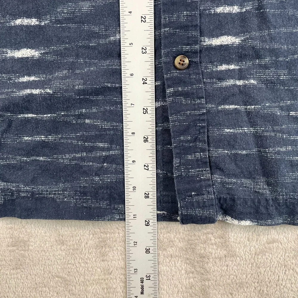 Banana Republic Slim‎ Fit Shirt Men Large Blue Striped Linen Blend Short Sleeve